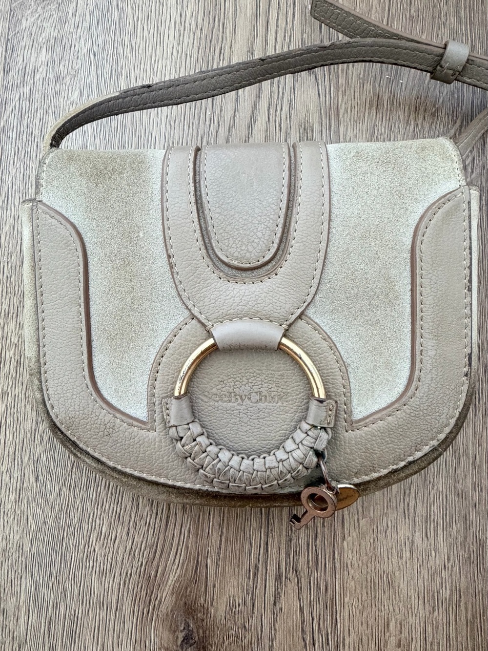 See By Chloe Beige Taupe Suede & Leather Crossbody Bag
